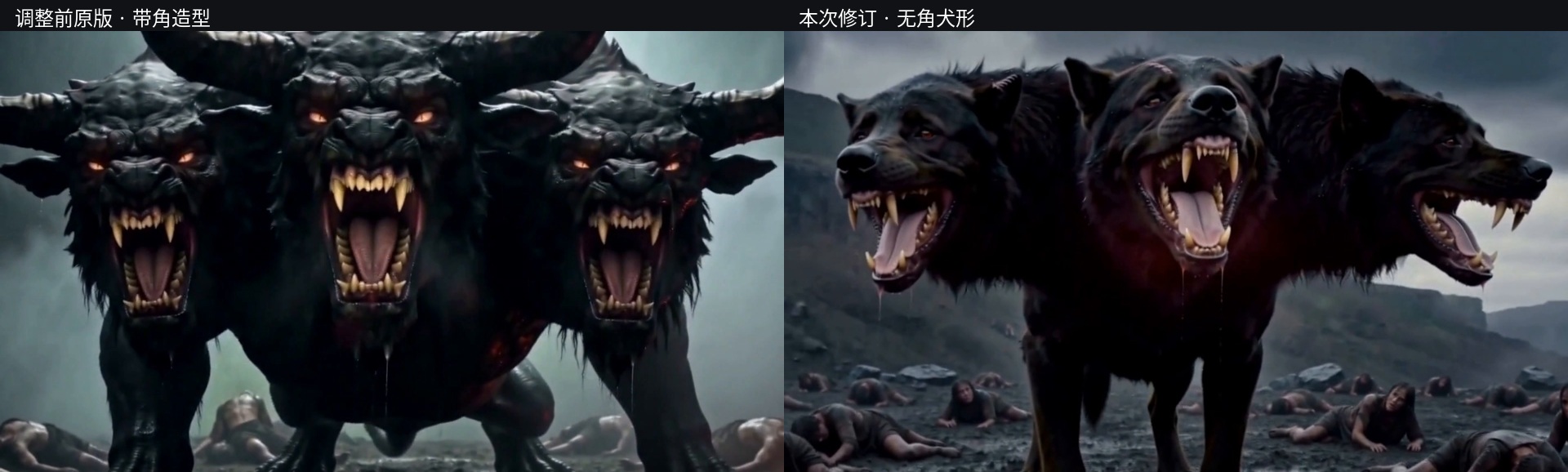 三头犬真实造型修改前后对照